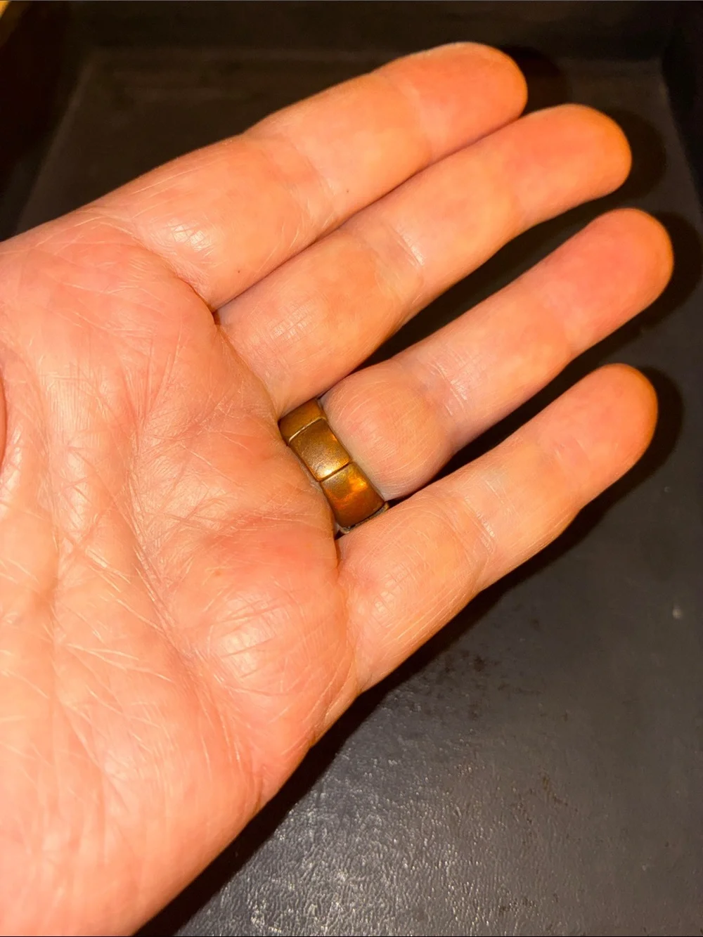 Gold-Tone Stretch Ring with Amber Brown Stone